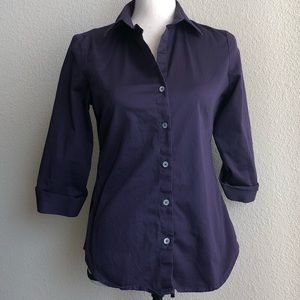 BANANA REPUBLIC PURPLE 3/4 RUCHED SLEEVES BUTTON DOWN TOP